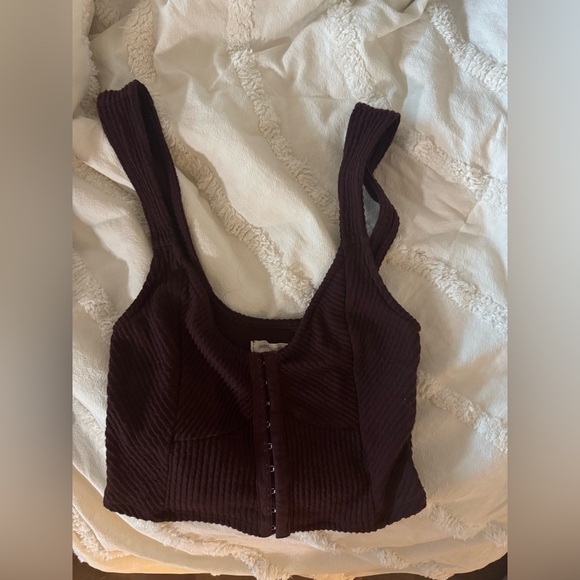 Urban Outfitters Ribbed Cropped Tank Burgundy Corset Crop Top - Picture 4 of 5